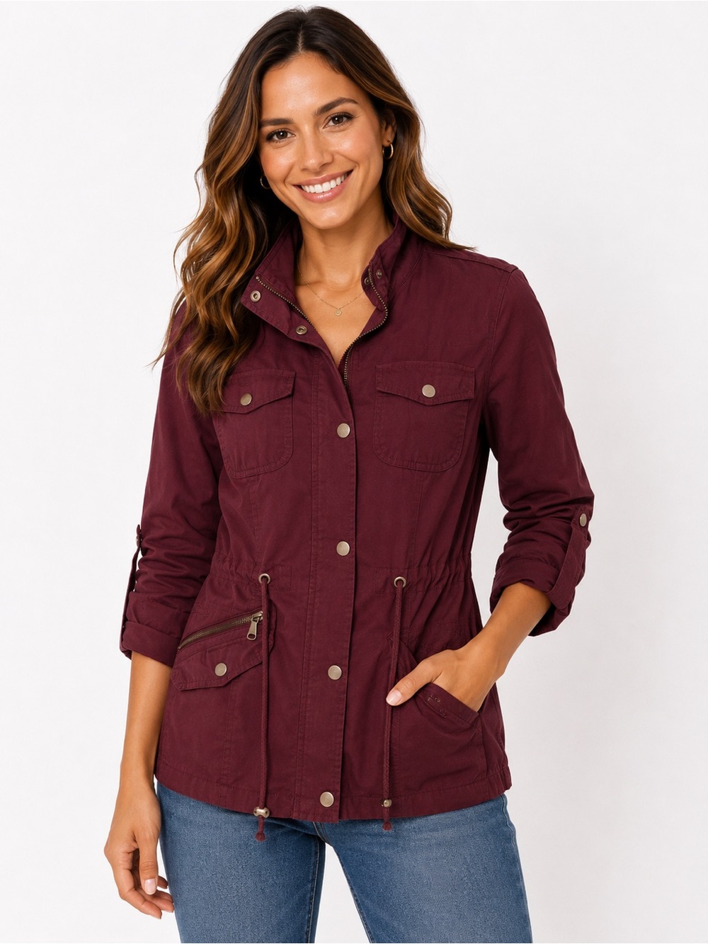 Women’s Utility Jacket in Burgundy -  0607